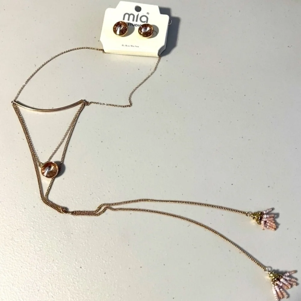 Mia Studio Boho Light Pink Gemstone & Beaded Necklace & Earring Matching Set